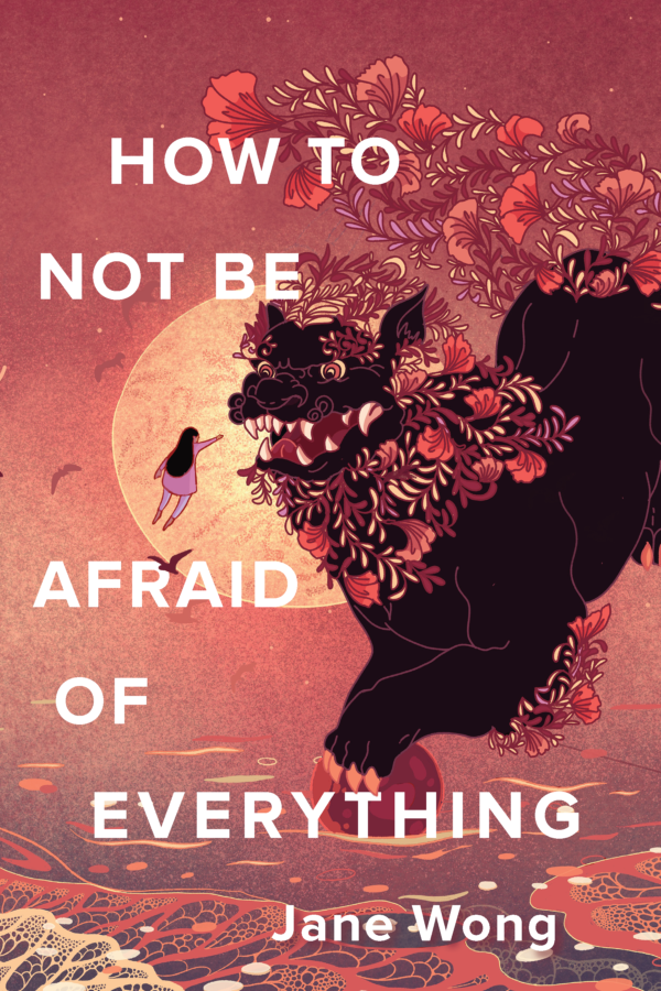 Cover image of How to Not Be Afraid of Everything. A girl is foating in the moon toward a stylized dragon. 